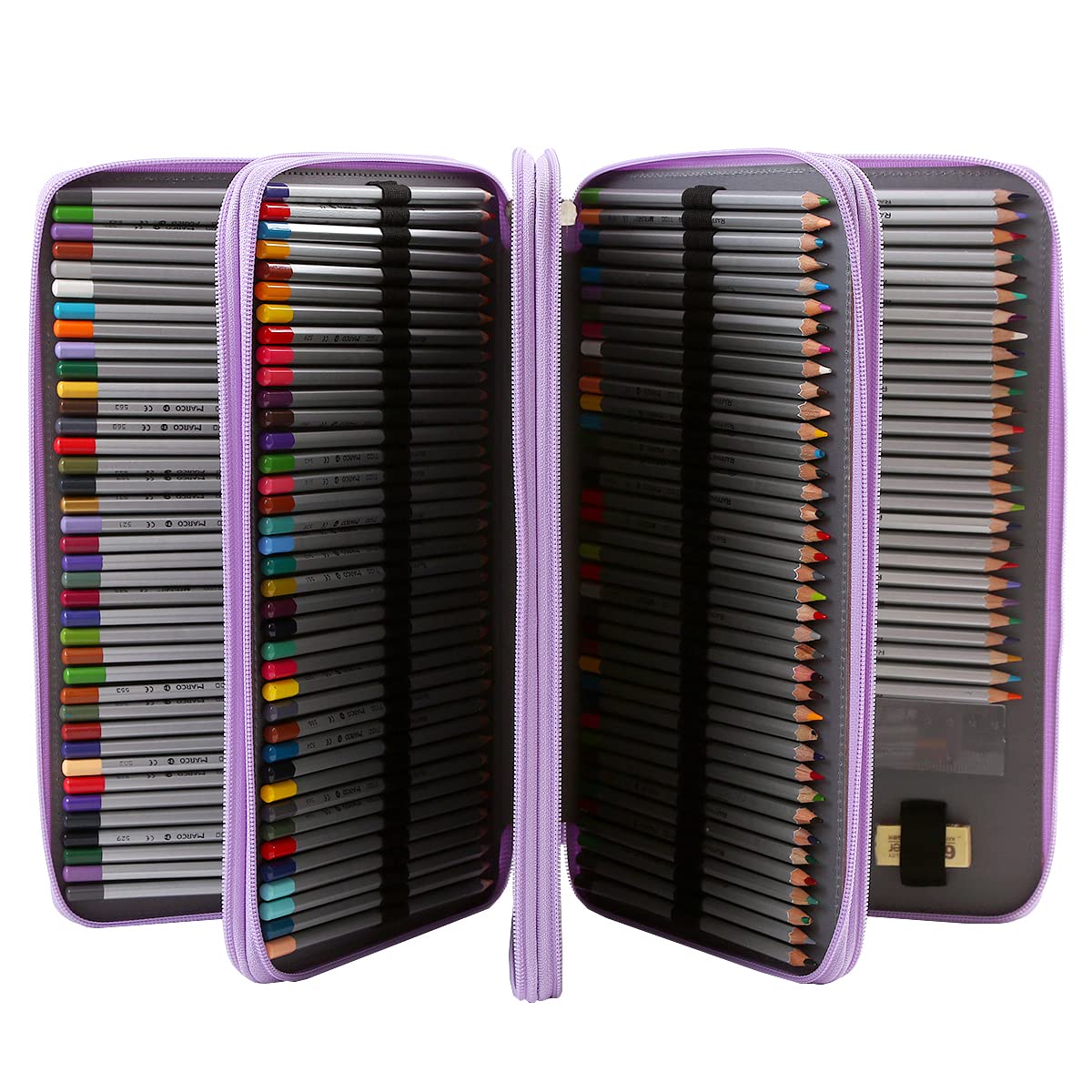 Lbxgap 300 Individual-Slots Pencil Case 4-Layer Zipped Holder w/Handle