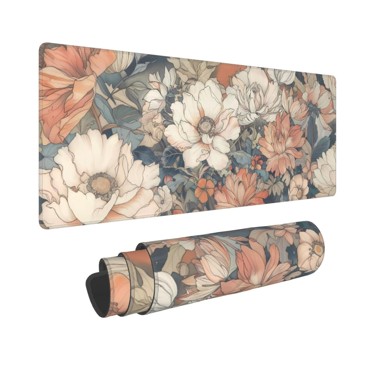 Japanese Floral Mouse Pad XL 31.5 X 11.8 Inch Minimalist Aesthetic Art White Coral Pink Flower