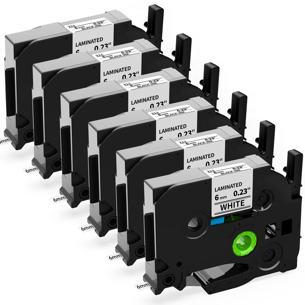 6-Pack 6mm 0.23'' Label Tape Replacement for Brother P Touch TZe-211 TZe211