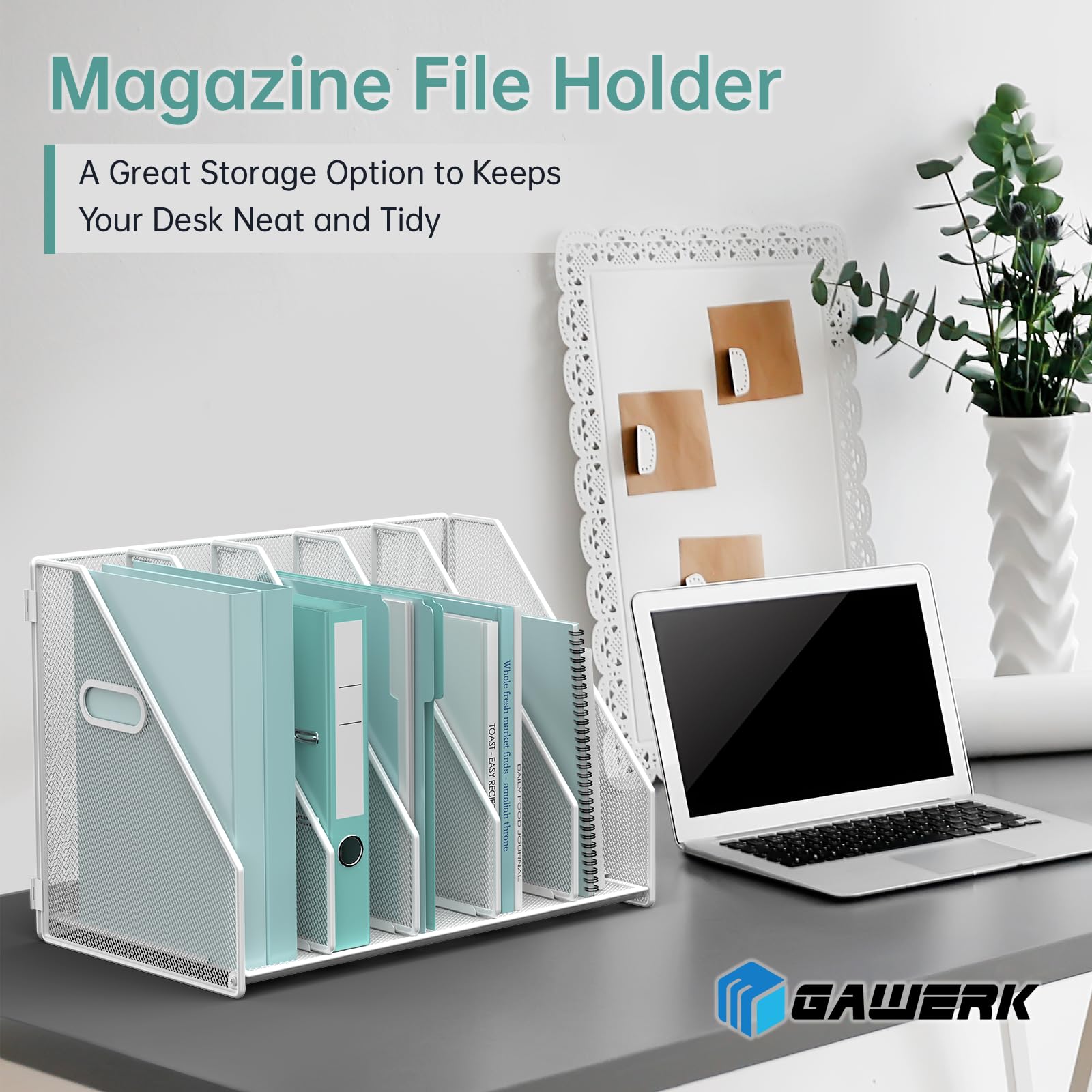 MINDEPOT Desk File Organizer Folder Holder with 5 Vertical for Office White