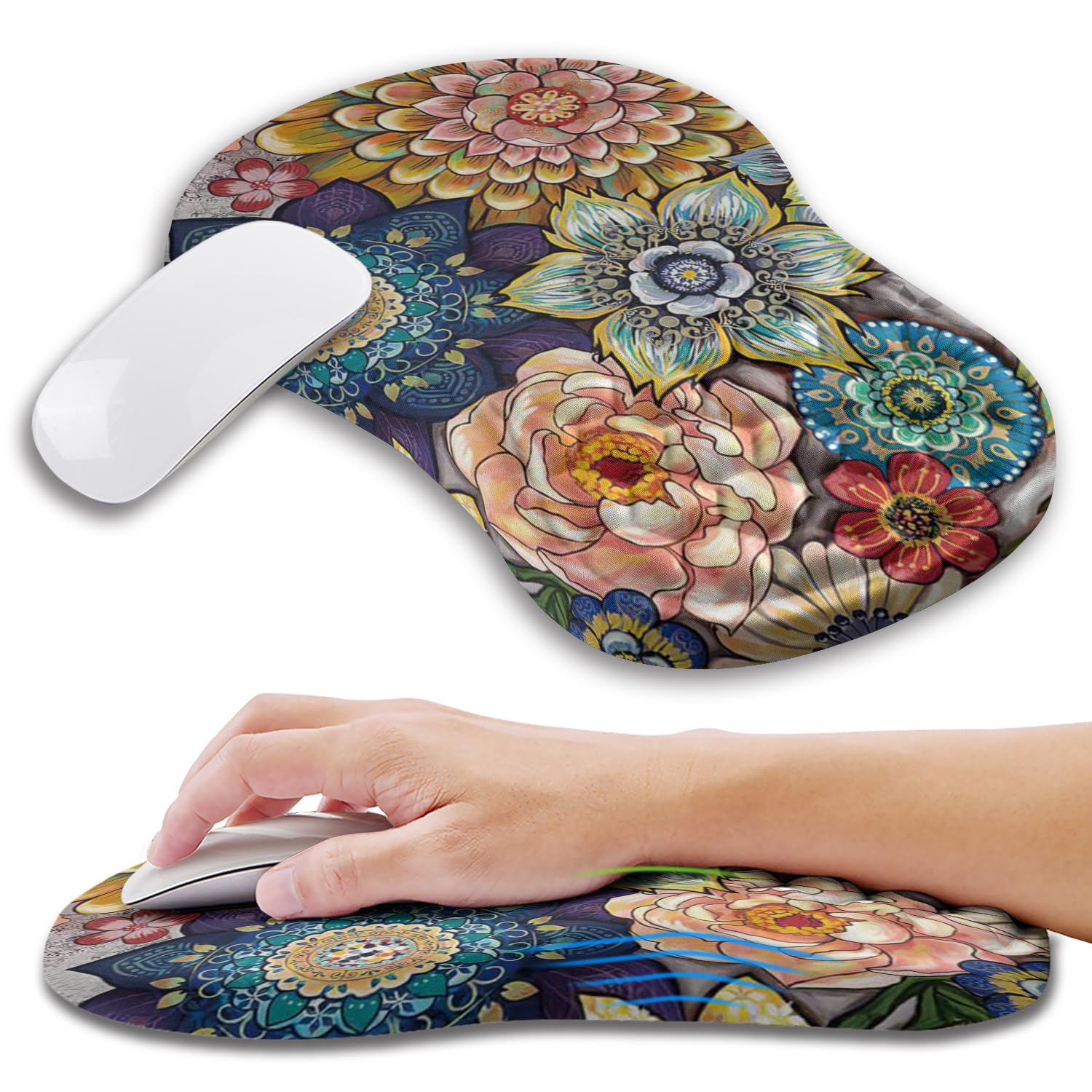 Kuosgm Ergonomic Mouse Pad Wrist Support with Memory Foam Massage Bulge, Carpal Tunnel Pain Relief