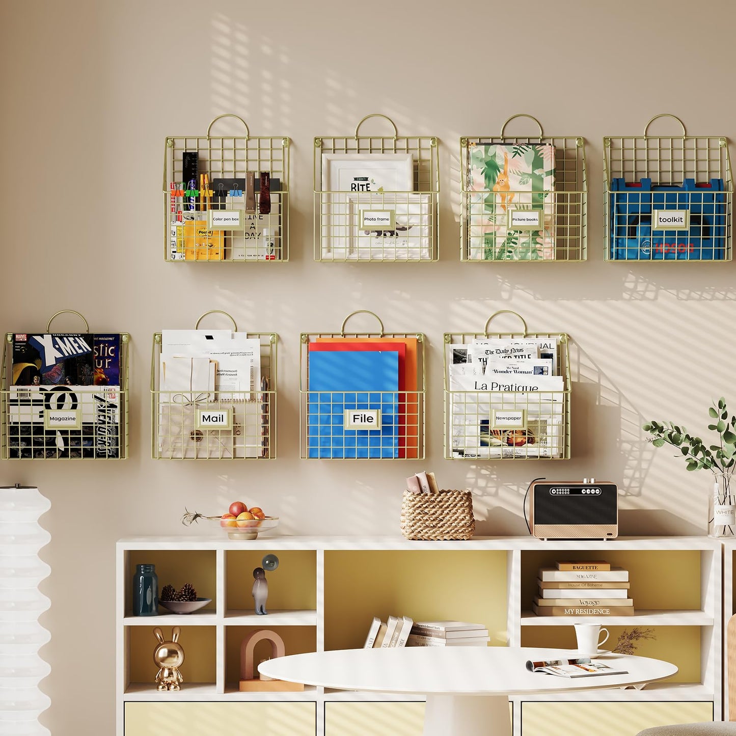 4 Packs Hanging Wall File Organizer with Hooks, Magazine Rack ,Mail Basket