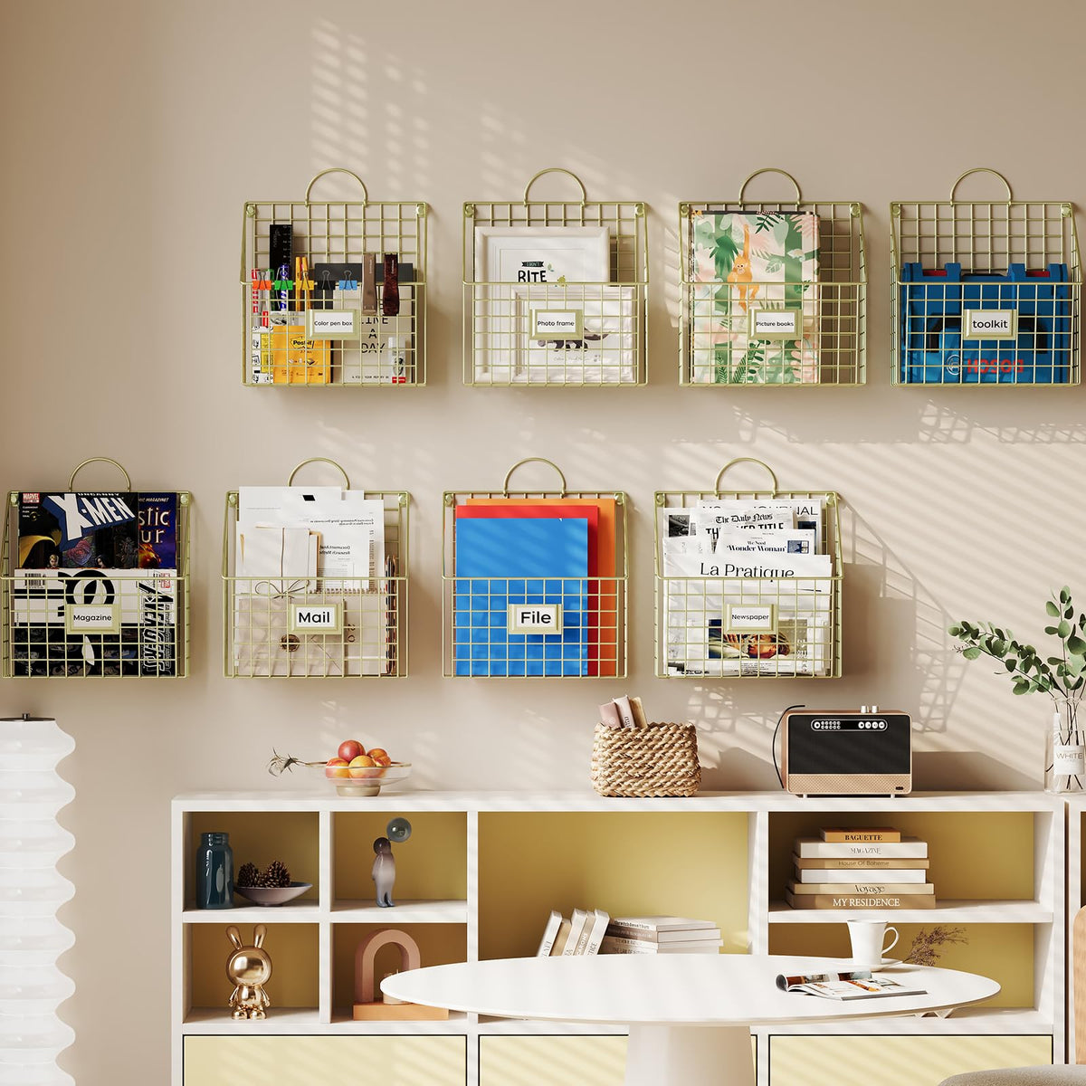 4 Packs Hanging Wall File Organizer with Hooks, Magazine Rack ,Mail Basket
