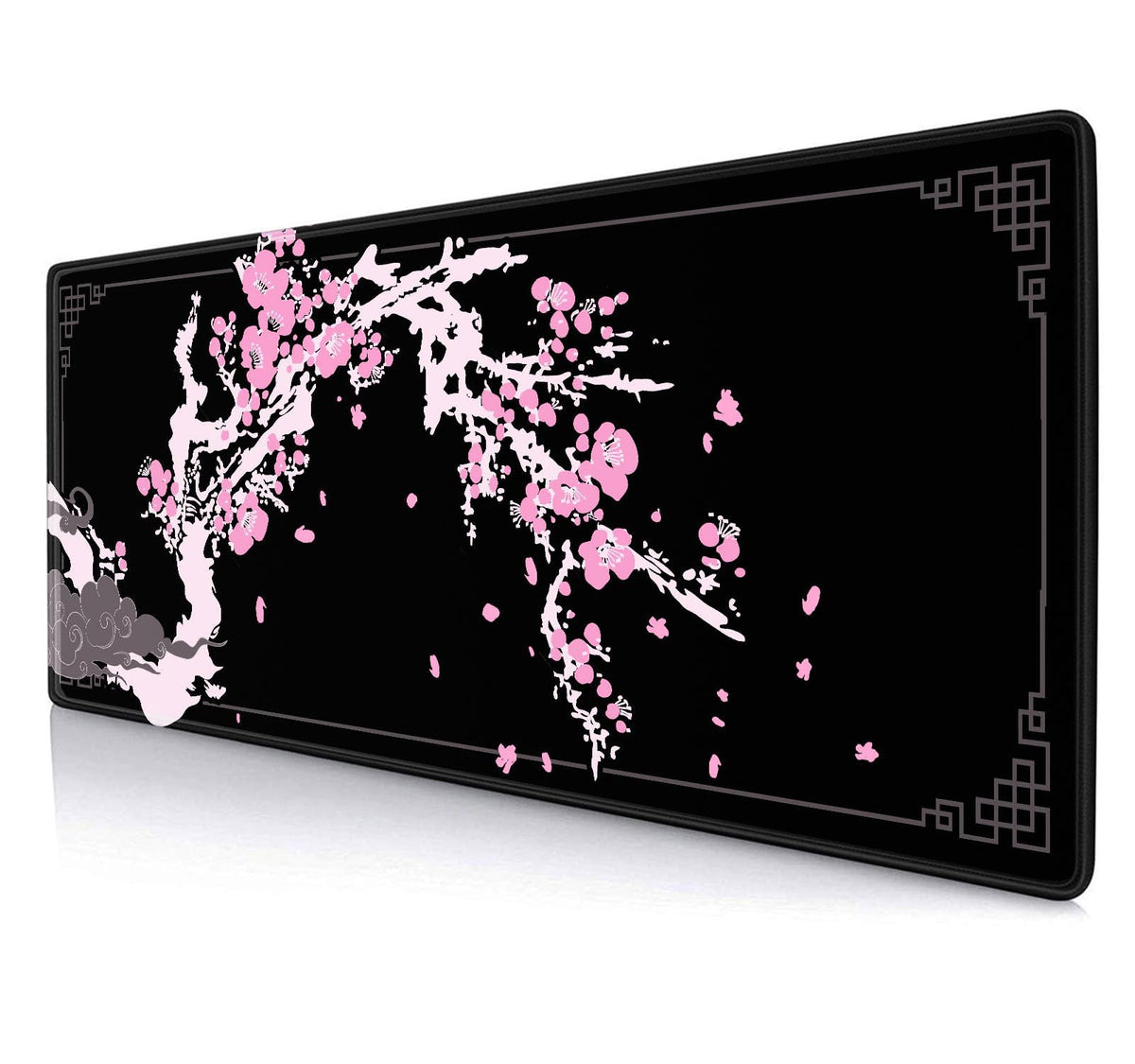 SXCKANG Japanese Pink Cherry Blossom Desk Pad, Black Long Mouse Pad Deskmat, Cute Desk Mat for
