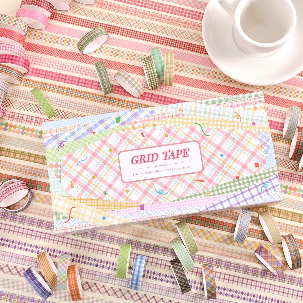 icceemee 60 Rolls Cross line Theme Washi Tape Set, Writable Decorative Tapes for Scrapbooking, Junk