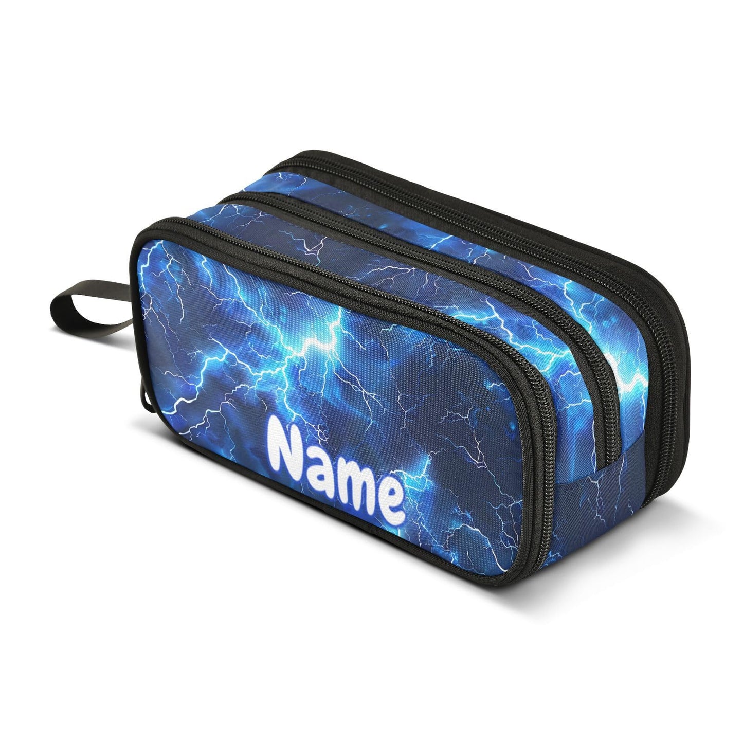 BOENLE Custom Blue Electric Lightning Pencil Case Box Boys Girls Personalized Name Large Pencil