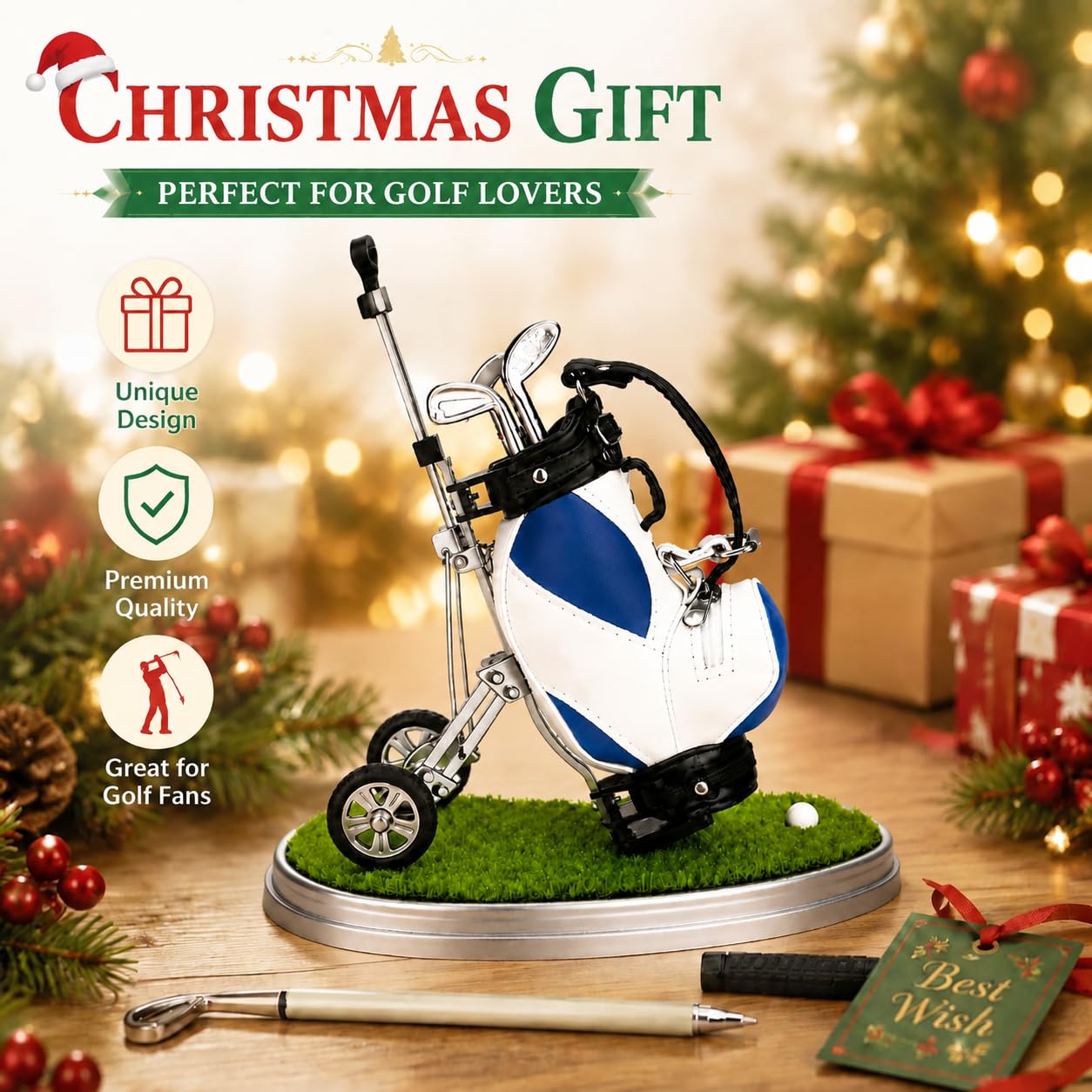 10L0L Golf Pens with Golf Bag Holder, Novelty Unique with 3 Pieces Aluminum Pen for Golf Fanatic