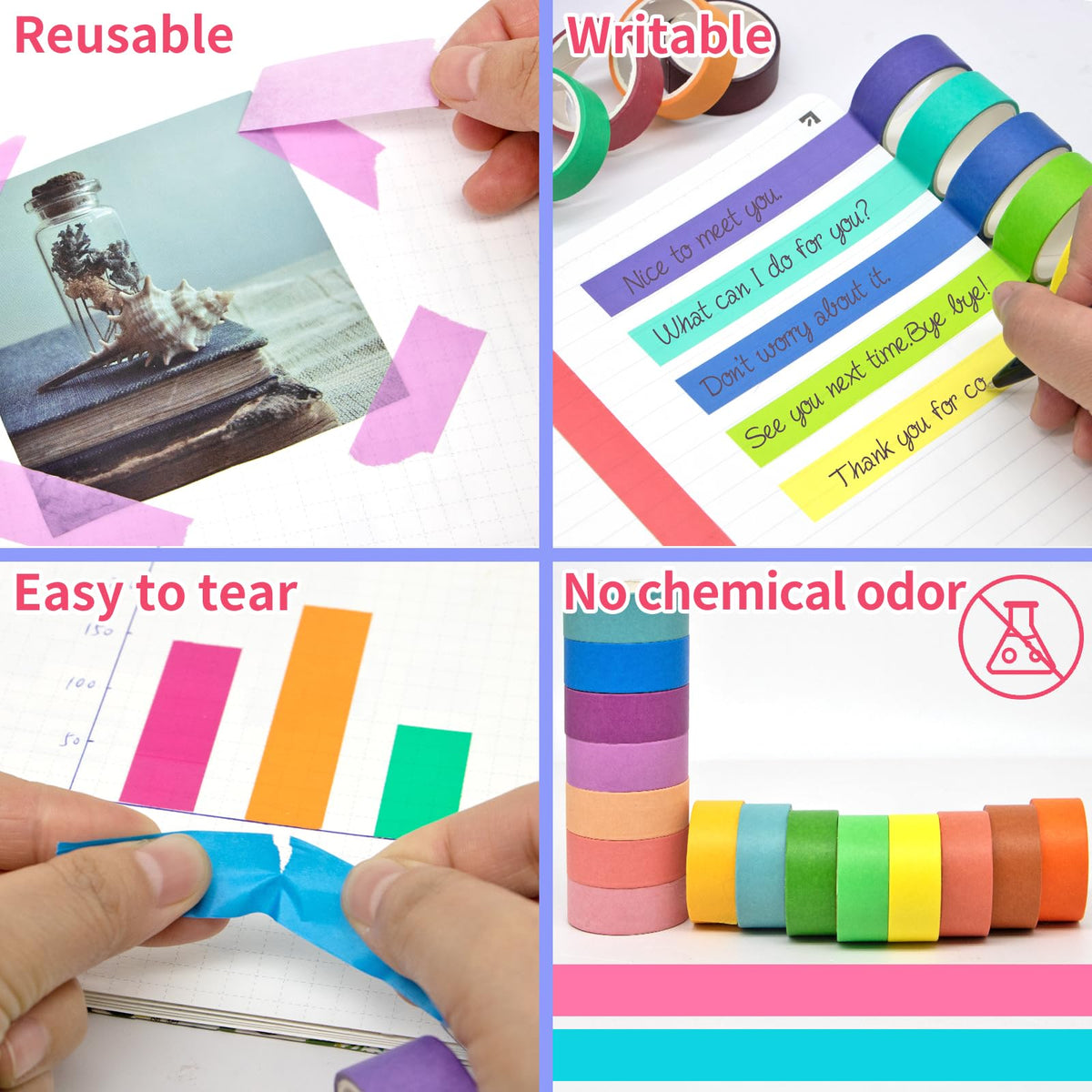 WAPETASHI 60 Rolls Washi Tape Set - 15mm Rainbow Colored Masking Tape, Decorative Tape for Bullet