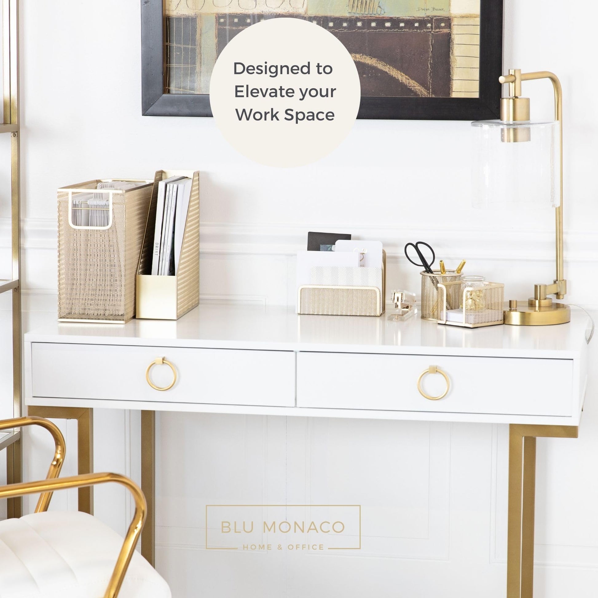 BLU MONACO | Gold Desk File Folder Organizer Set | Desktop Hanging File Organizer with Letter Size