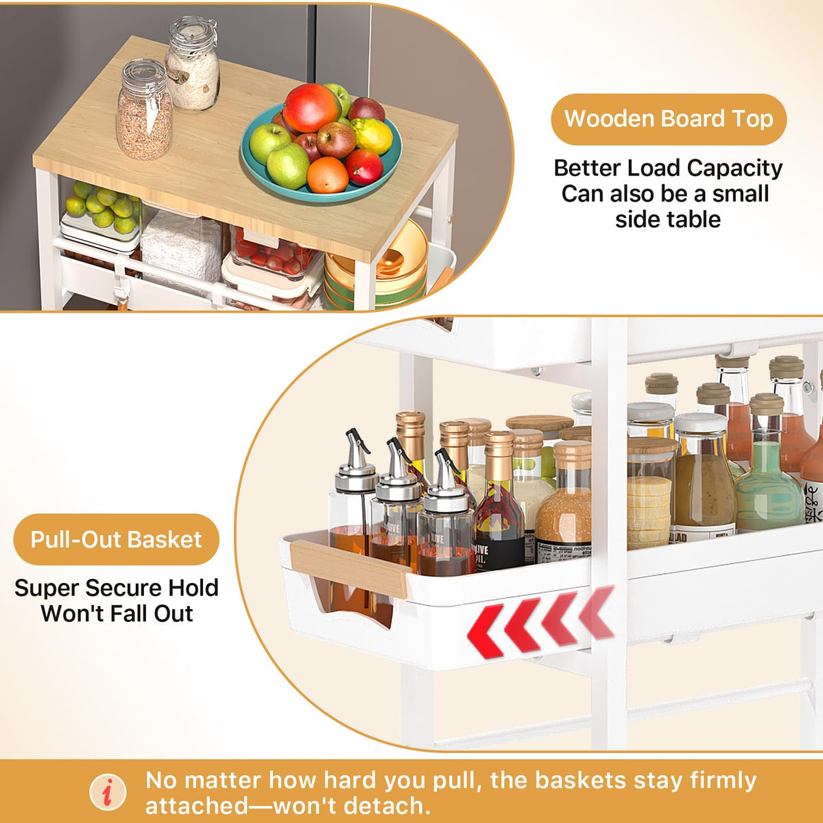 SUNALLY Slim Storage Cart with Wheels, Narrow Kitchen Rolling Cart, White
