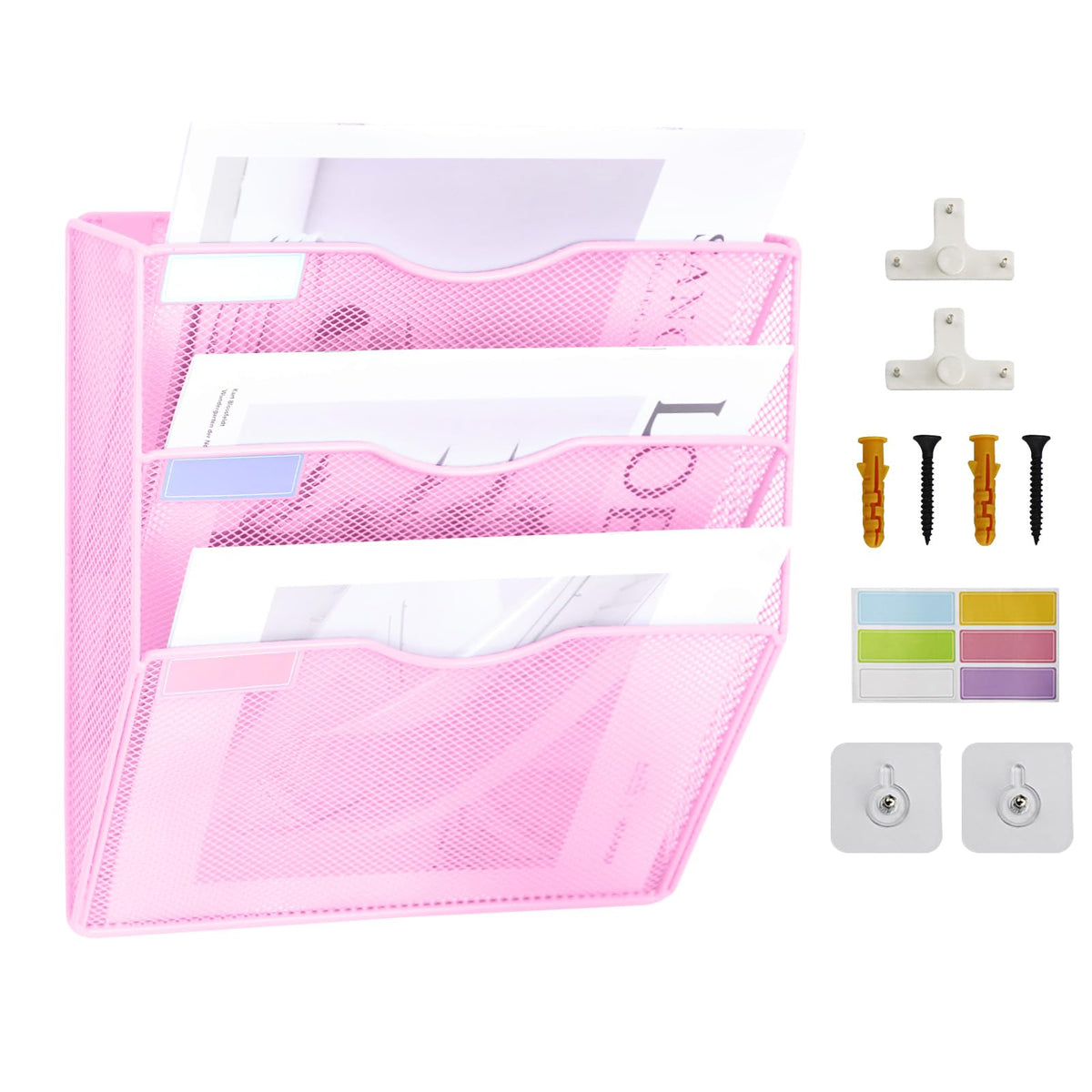 ideallife 3 Pockets Mesh Wall File Holder Organizer Office Hanging File Folder Magazine Rack