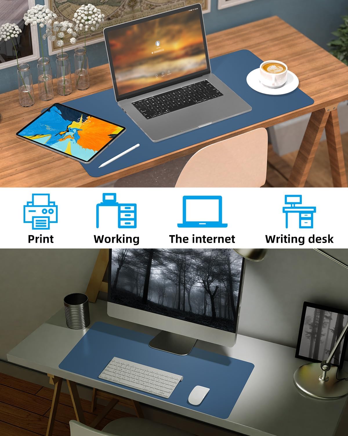 Leather Desk Pad Protector, Office Mat, Large Mouse Pad, Non-Slip Blotter, Laptop Pad, Waterproof
