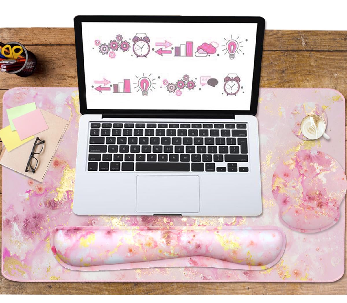 4-in-1 Gaming Mouse Pad Wrist Support Set，Desk Pad + Mouse Pad with Wrist Rest + Keyboard Wrist