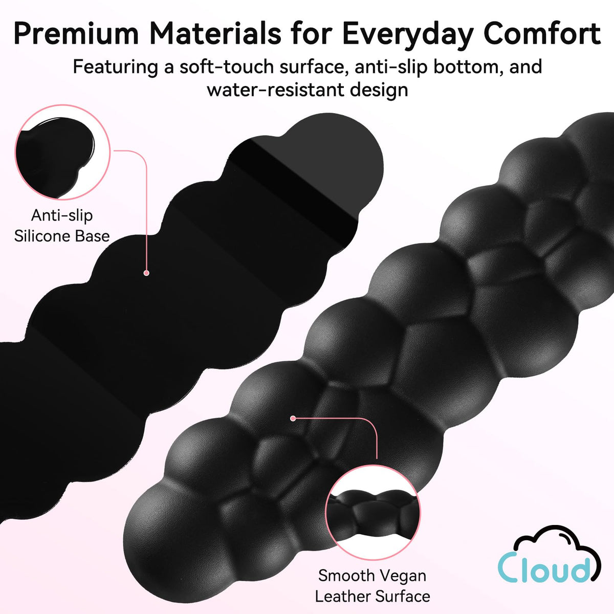 Sushret Cloud Wrist Rest for Computer Keyboard and Mouse Pad Set, Black