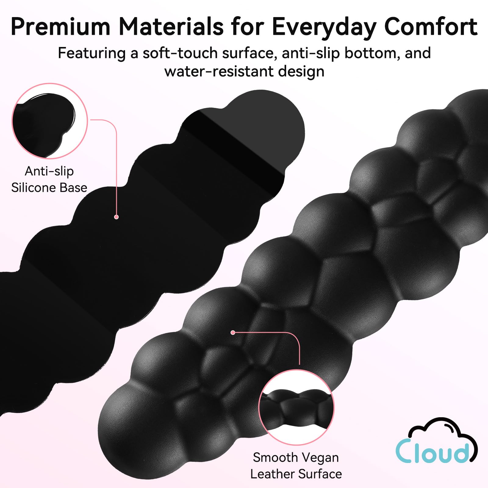 Sushret Cloud Wrist Rest for Computer Keyboard and Mouse Pad Set, Black