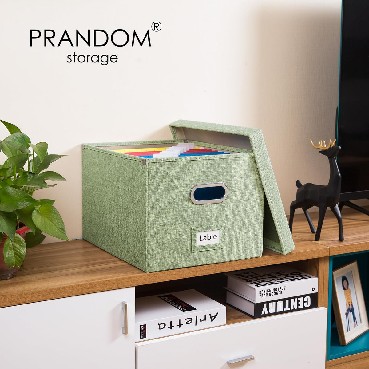 PRANDOM File Organizer Box - Set of 4 Collapsible Decorative Linen Filing Storage Hanging File