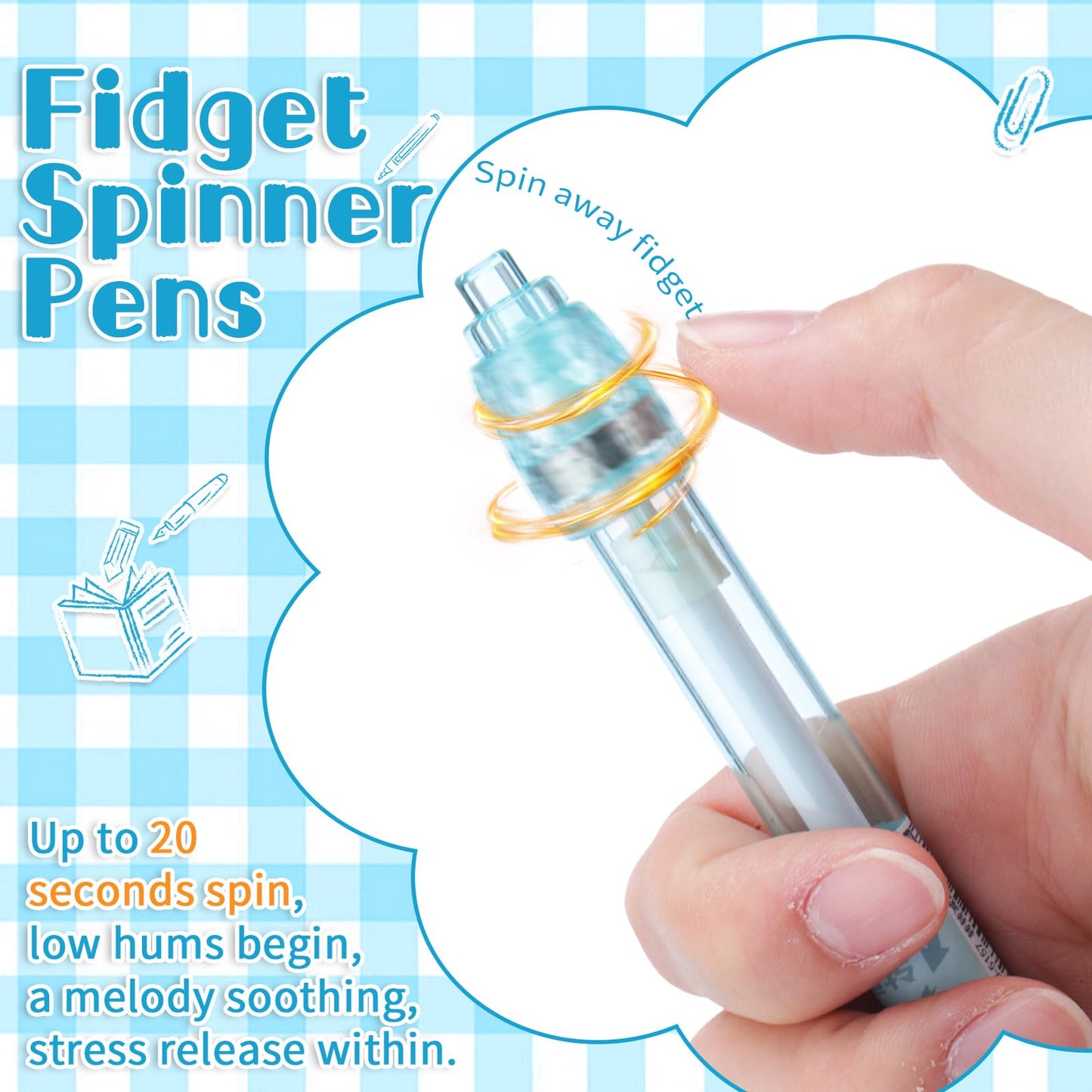 Crtiin 12 Pcs Fidget Spinner Pens for Adults Black Ink Gel Pens, Classic