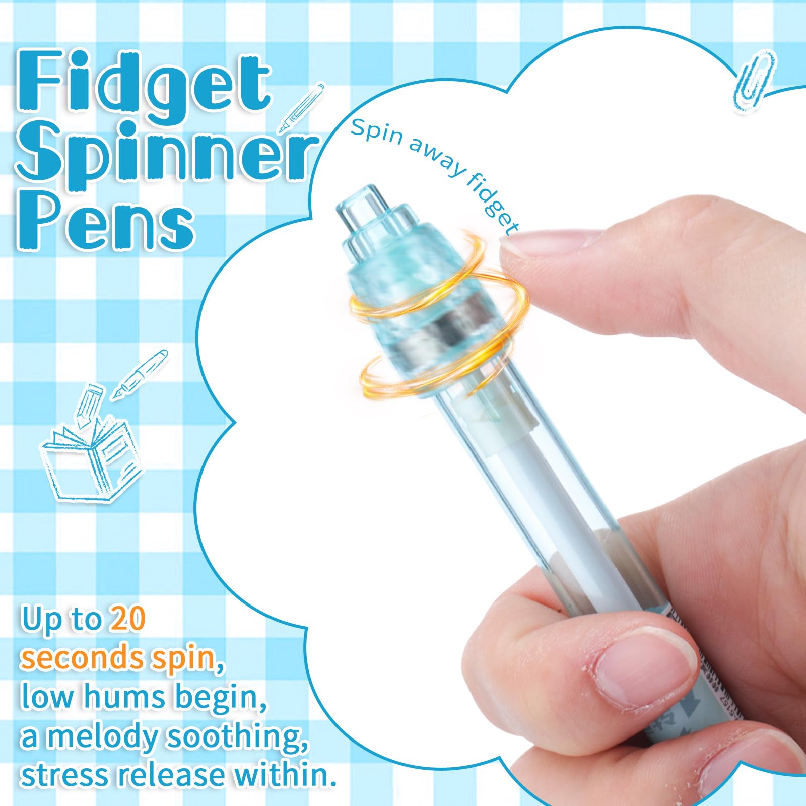 Crtiin 12 Pcs Fidget Spinner Pens for Adults Black Ink Gel Pens, Classic