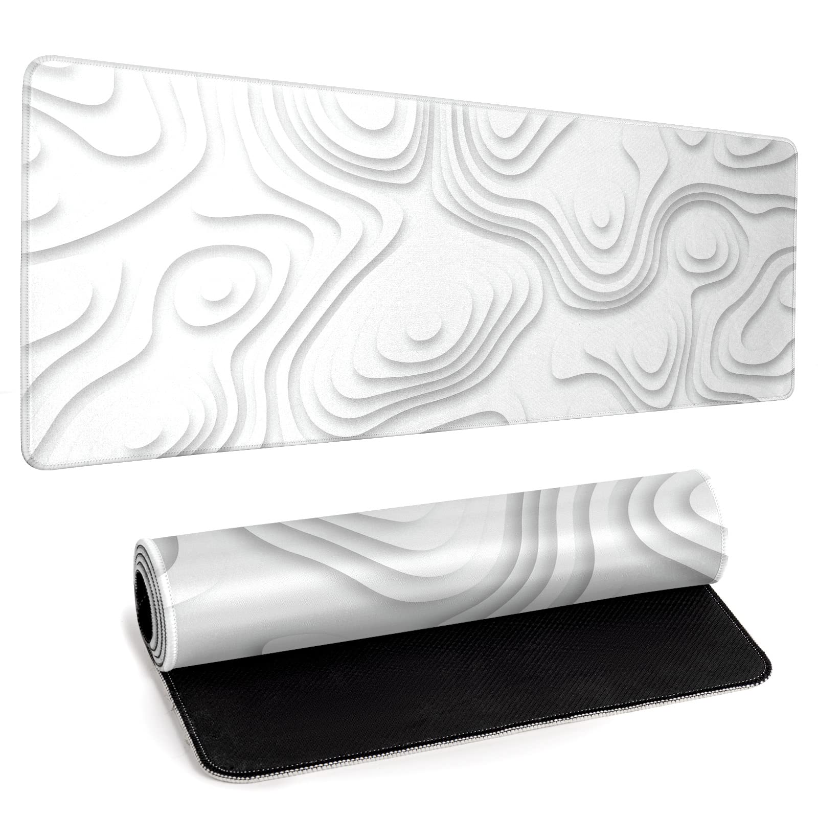Solid Geometry Large Gaming Mouse Pad White Mouse Pad Gaming Big Desk Pad Desk Mat with Stitched