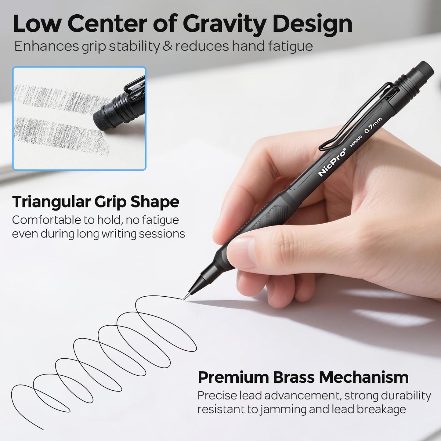 Nicpro 0.7 mm Mechanical Pencil Set with Case, 3PCS Mechanical Pencils 0.7