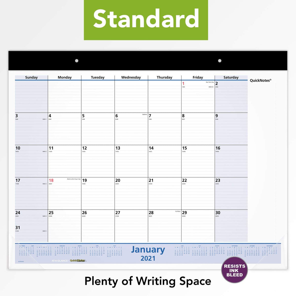 2021 Desk Calendar by AT-A-GLANCE, Monthly Desk Pad, 22" x 17", Standard, QuickNotes (SK7000021)