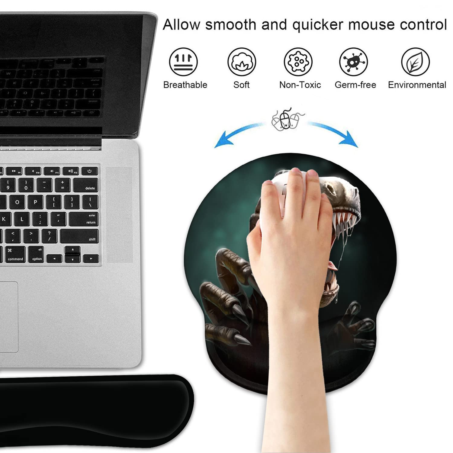 Keyboard Wrist Rest and Mouse Pad Wrist Support Set with Coasters, Non-Slip PU Base Ergonomic