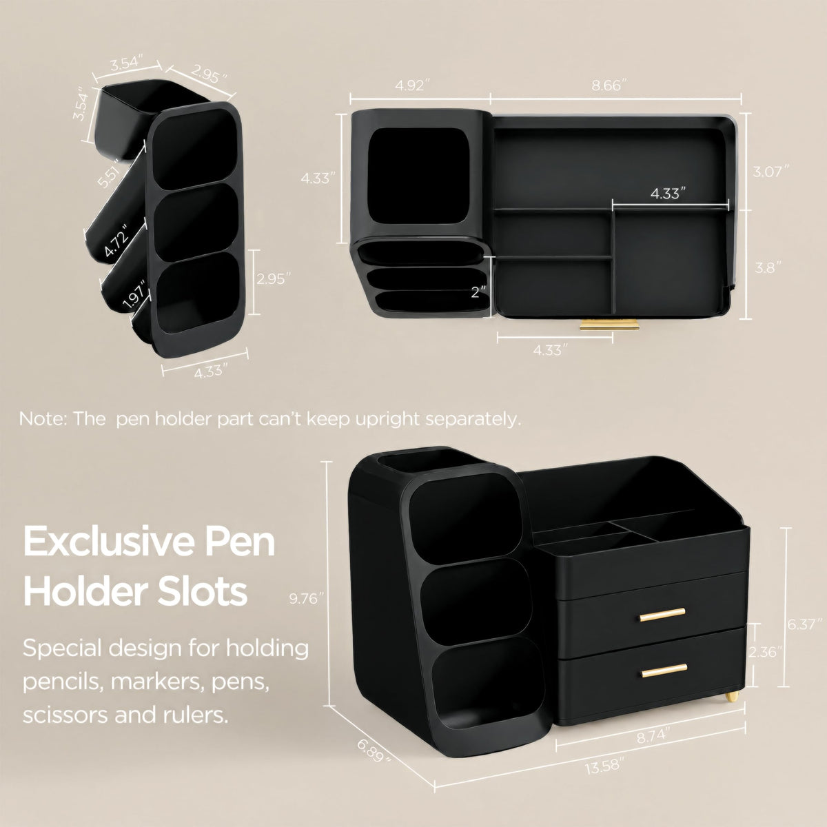 HBlife Desk Organizer with Pen Pencil Holder for Desk, Pen Organizer with 2 Drawers, Desk