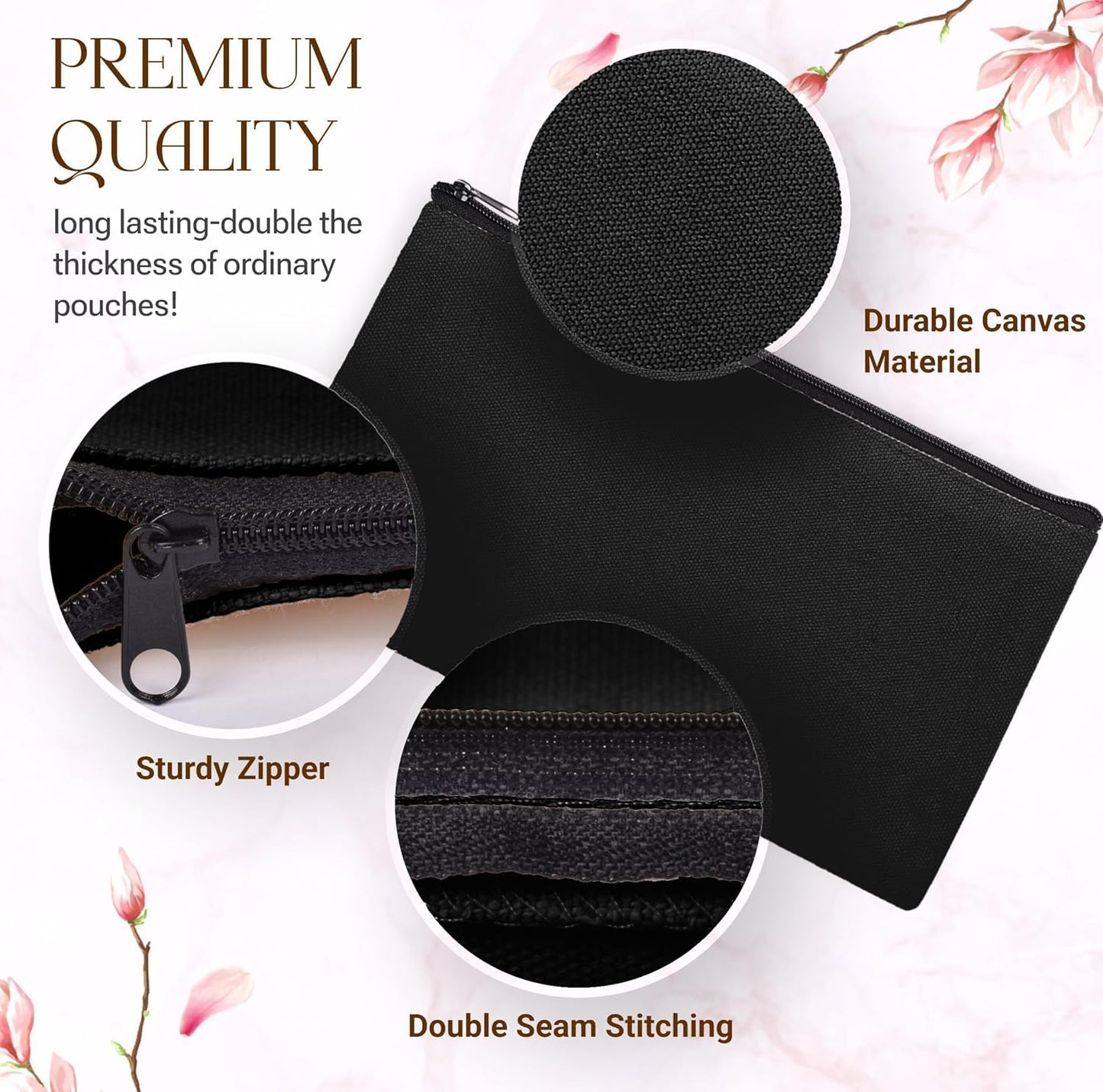 80pcs Black canvas Zipper Pouch Makeup Bags Bulk Pencil Case, Smooth Zipper
