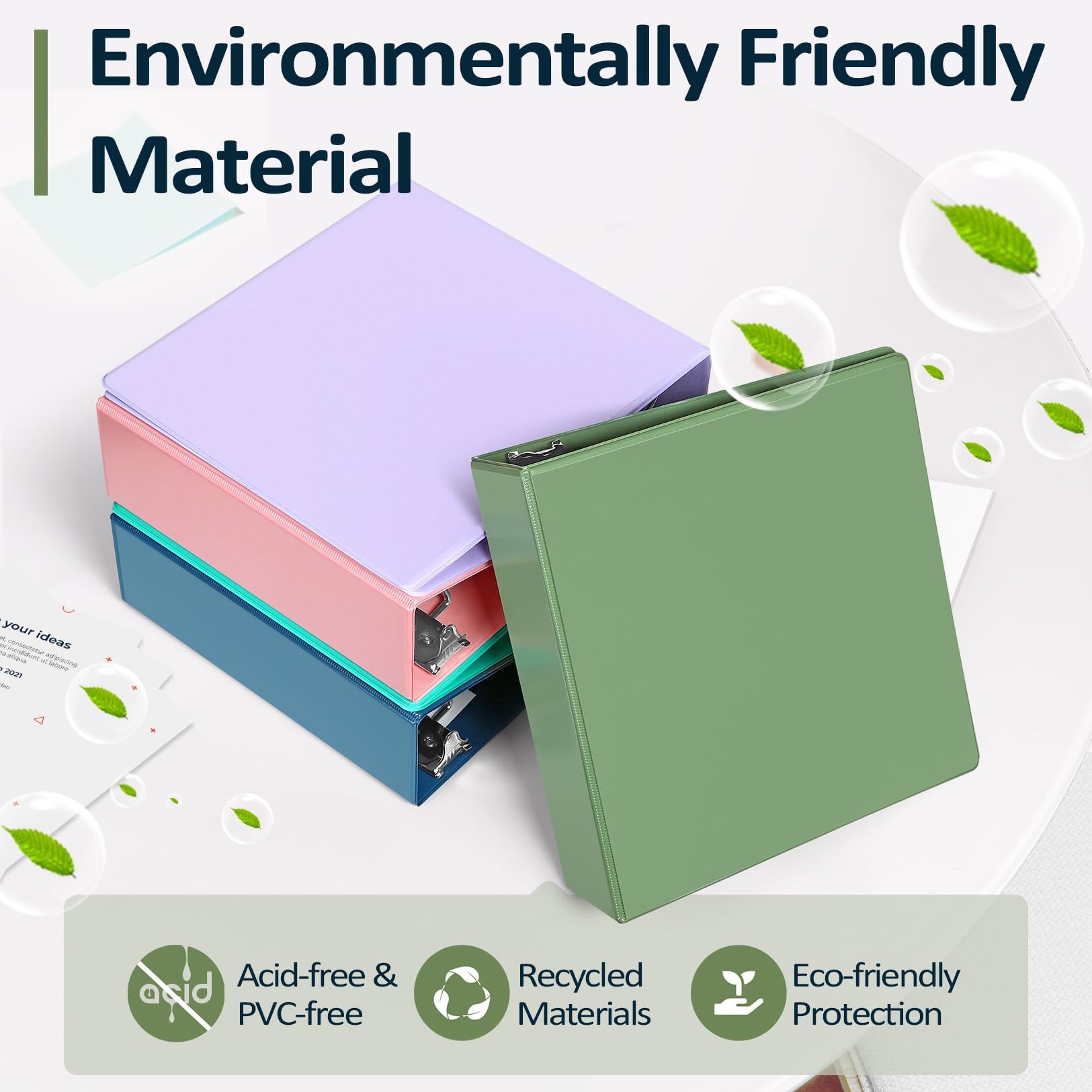 Sooez 3 Ring Binder 3 Inch, Large Binder with Pocket, Olive Green, 8.5"x11"
