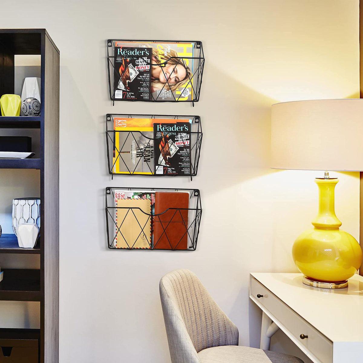 Karsbarwe 3 Pockets Wall File Organizer, Hanging File Organizer, File Holder, Durable Metal Mail