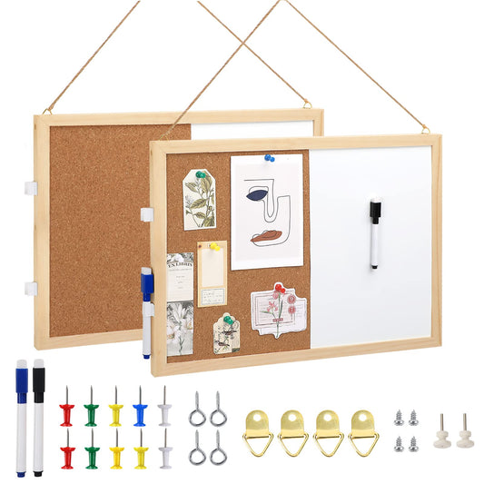 FEBSNOW 2 Pack Cork Board White Board Combo 15.7x12 Inches Pin Board