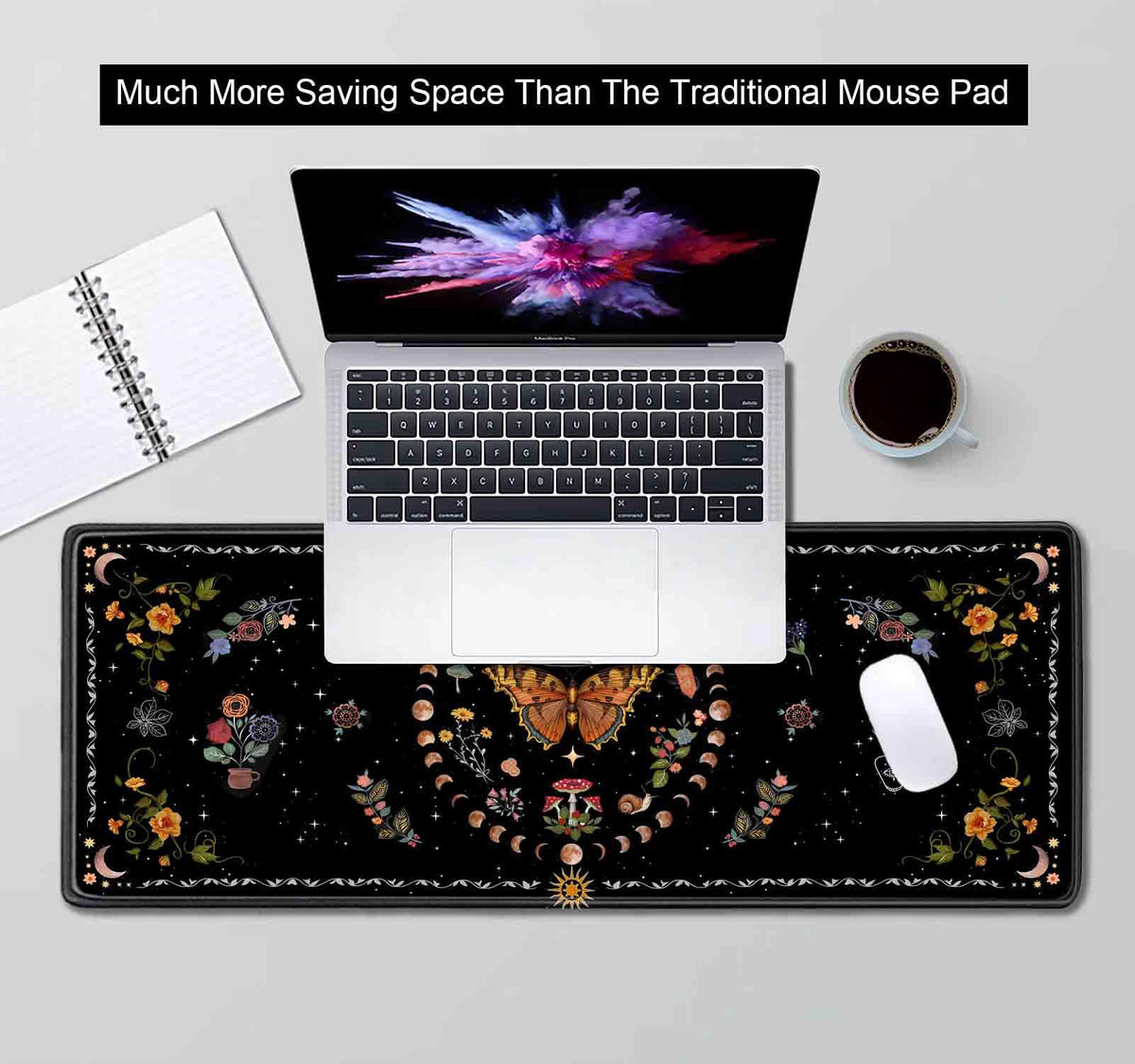 SXCKANG Gothic Moth Desk Pad Mat, Black Orange Large Mousepad, Moon Phases Desk Matt for Desktop