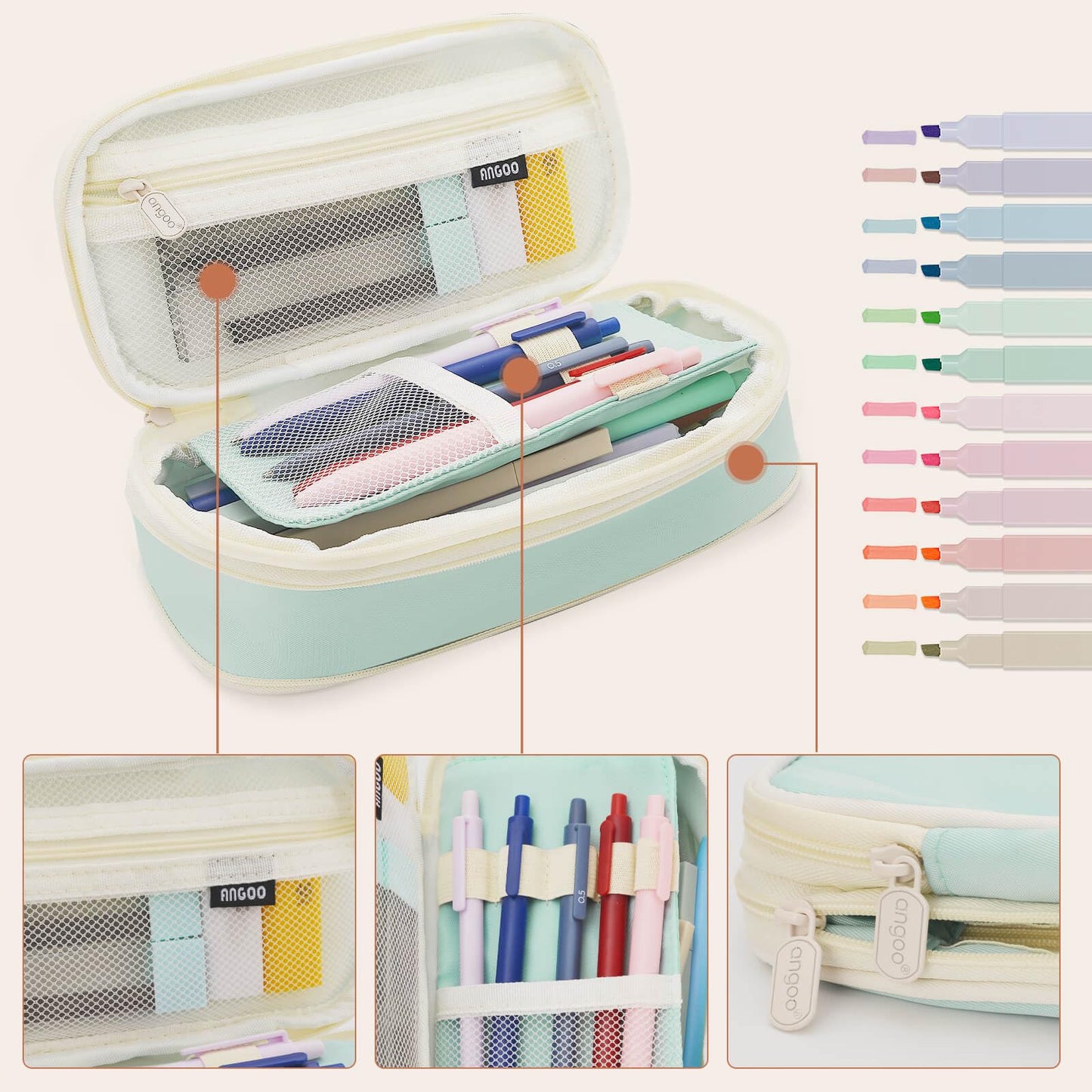NVAZIOP 52 Aesthetic School Supplies with Cute Pen Case,5 Black, 2Blue,2 Red Ink Gel Pens,12inch