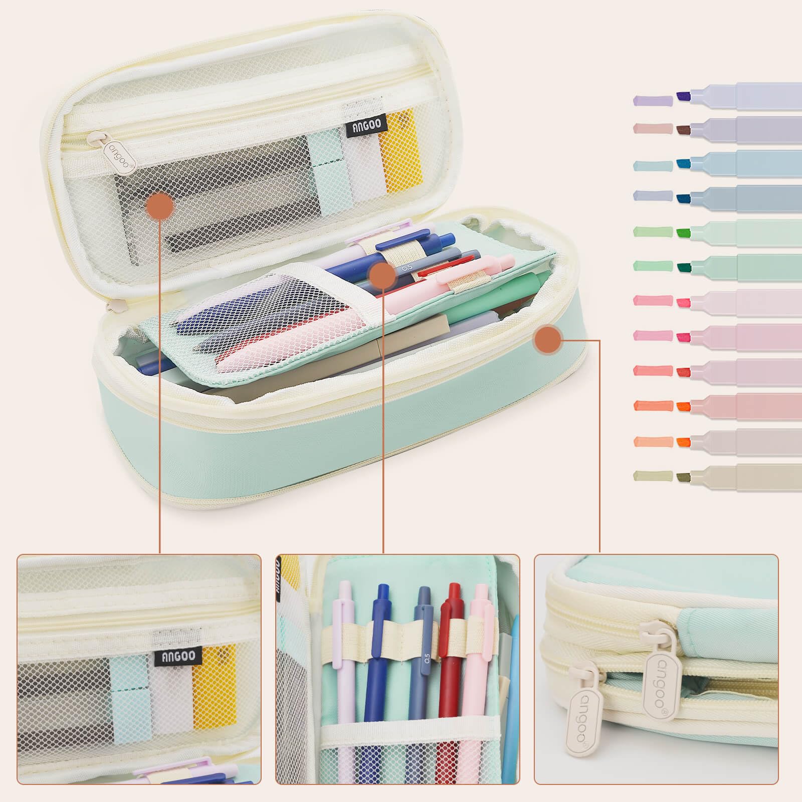 NVAZIOP 52 Aesthetic School Supplies with Cute Pen Case,5 Black, 2Blue,2 Red Ink Gel Pens,12inch