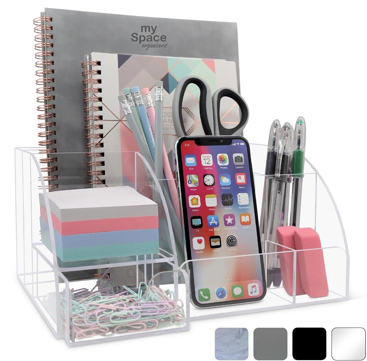 My Space Organizers Clear Acrylic Desk Oganizer, 9 Compartments, Office Supplies and Desk