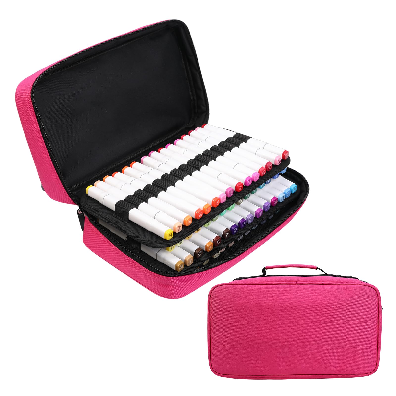 BOMKEE 60 Slots Marker Organizer Case, Large Pencil Pouch for 60 Markers Big Capacity Pen Holder