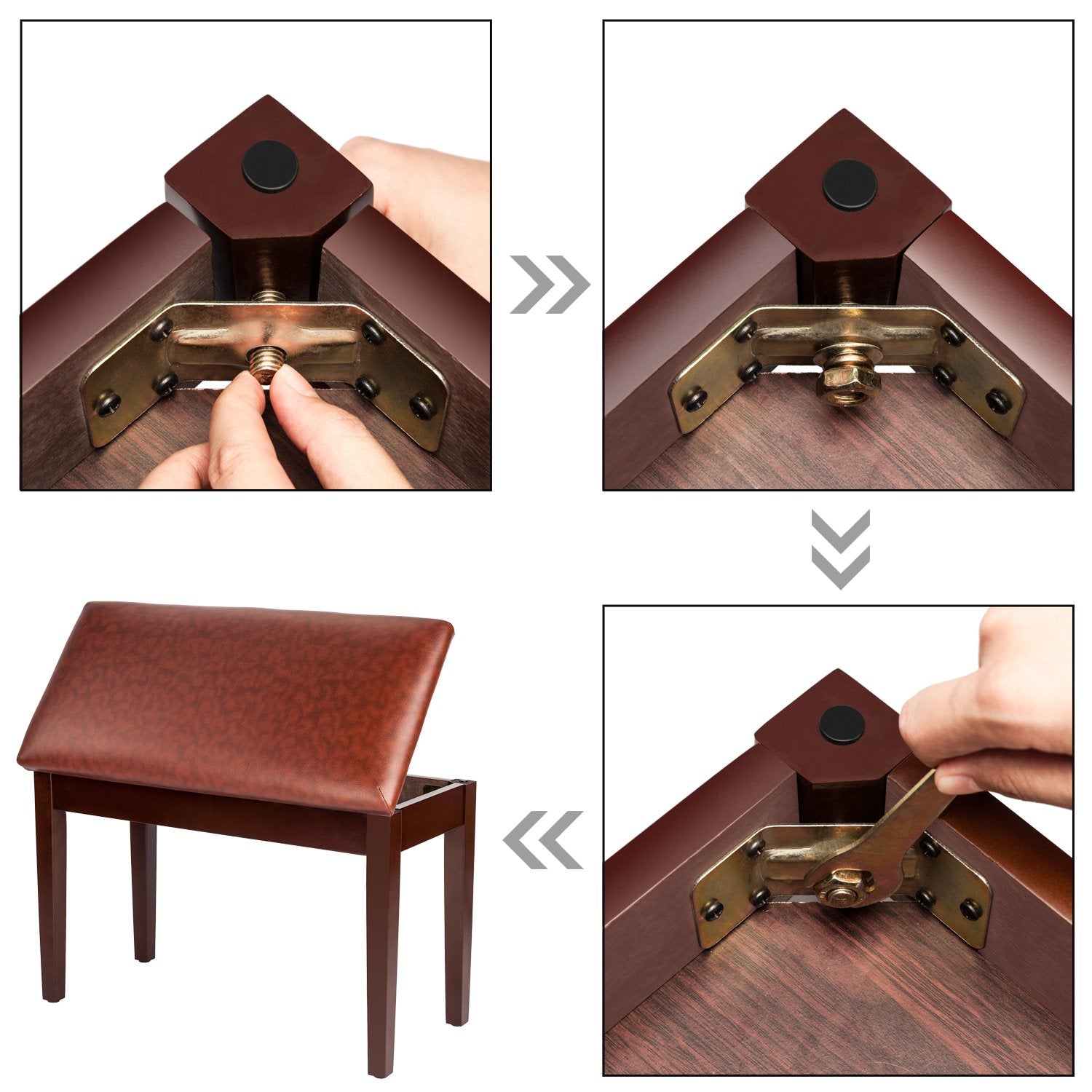 Bonnlo Wooden Duet Piano Bench with Storage, Hinged Lid, Brown