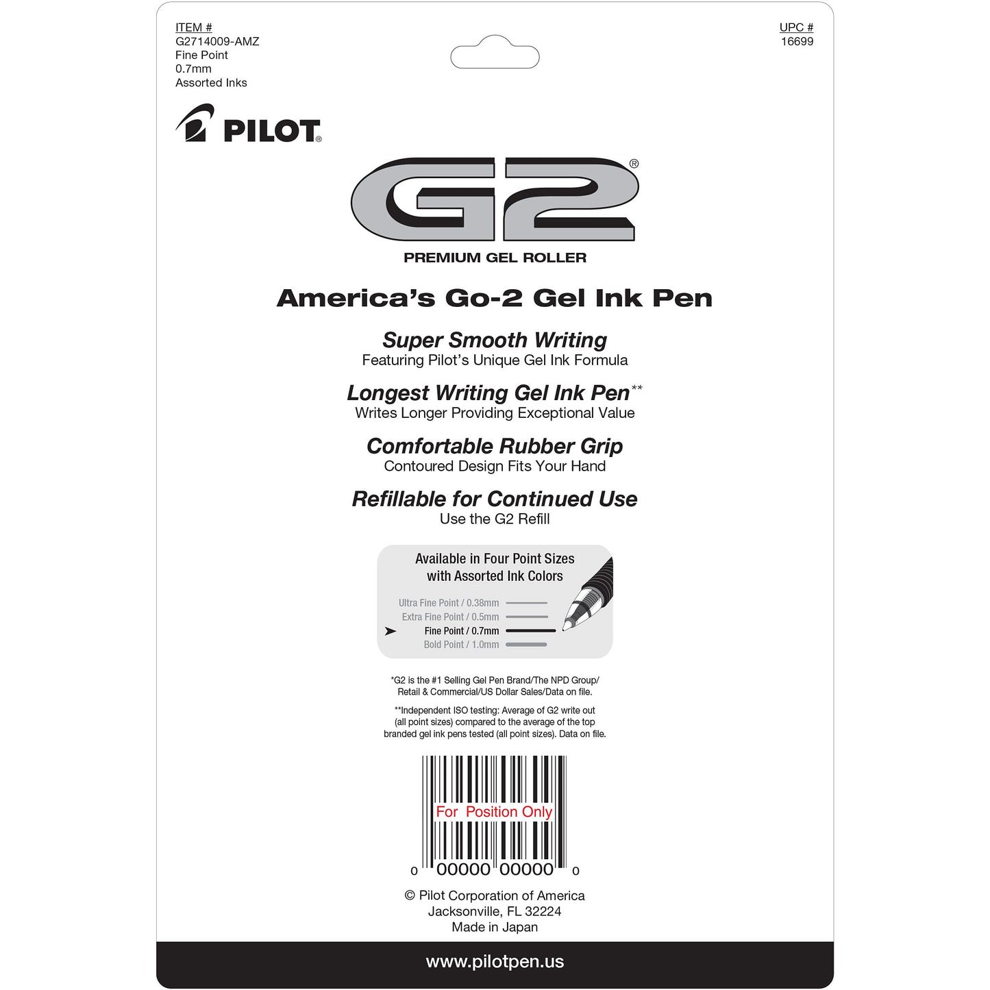 PILOT G2 Refillable and Retractable Gel Pens, 0.7mm, Assorted Inks, 14-Pack