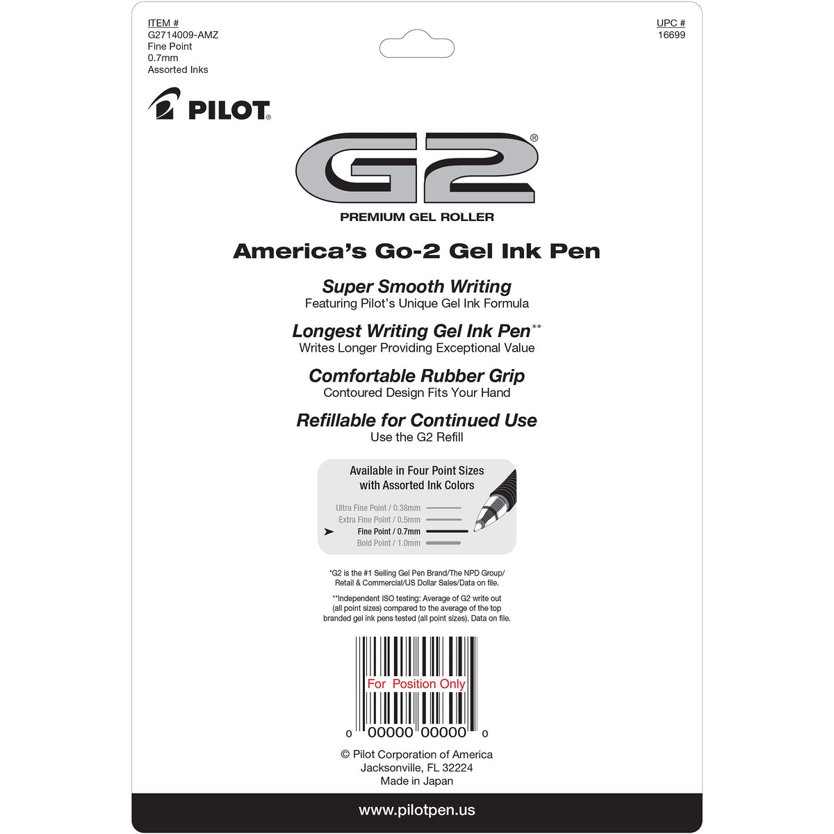 PILOT G2 Refillable and Retractable Gel Pens, 0.7mm, Assorted Inks, 14-Pack