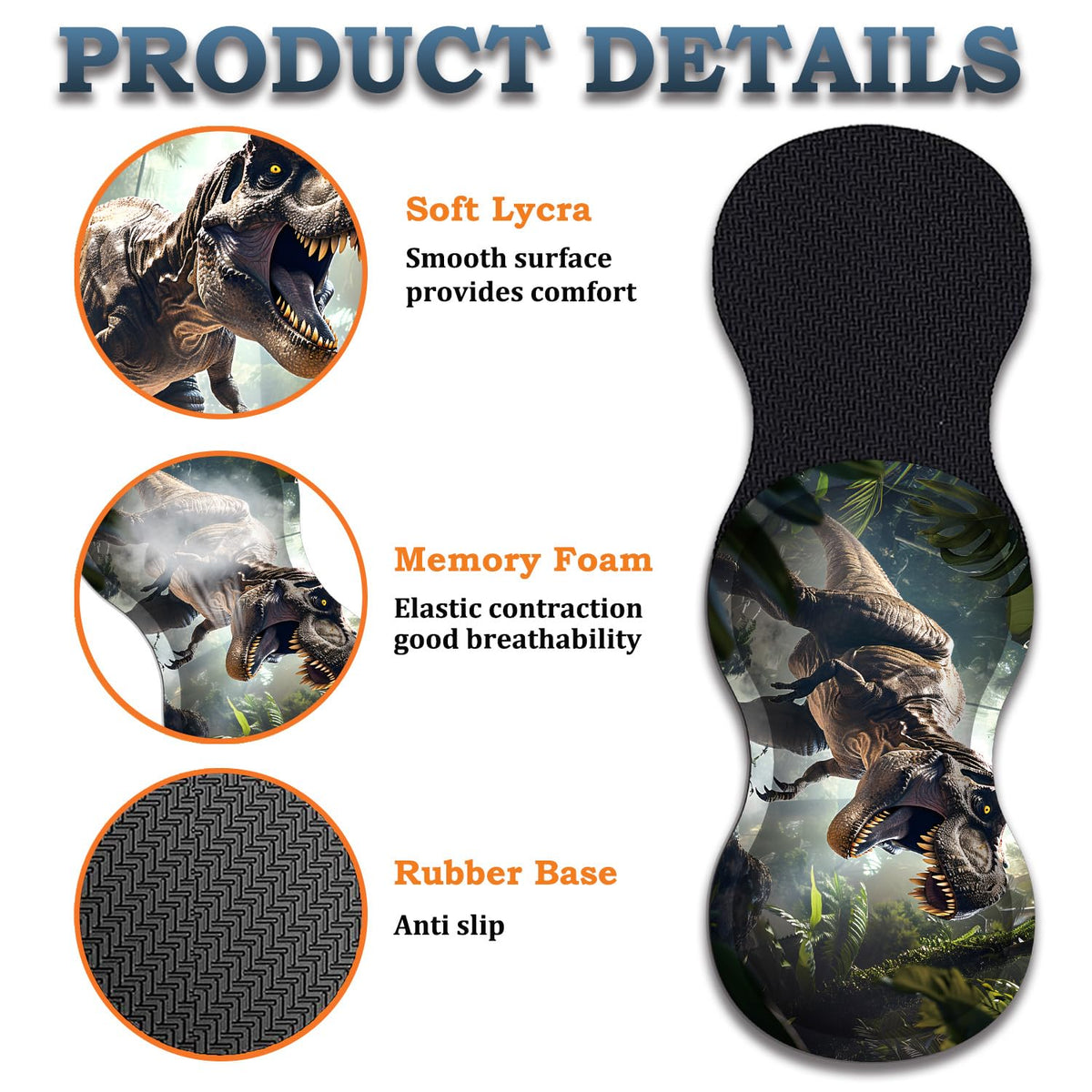 3-Piece Dinosaur T-Rex in Jungle Mouse Pad Set, Including Wrist Support Pad and Cup Holder, with