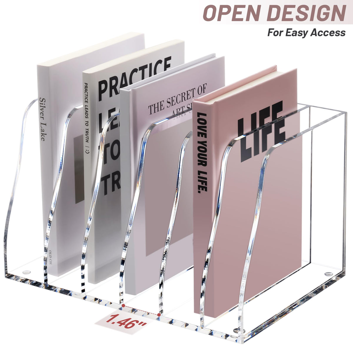 SANRUI Clear Acrylic Magazine File Holder, 6-Section Desk Organizer