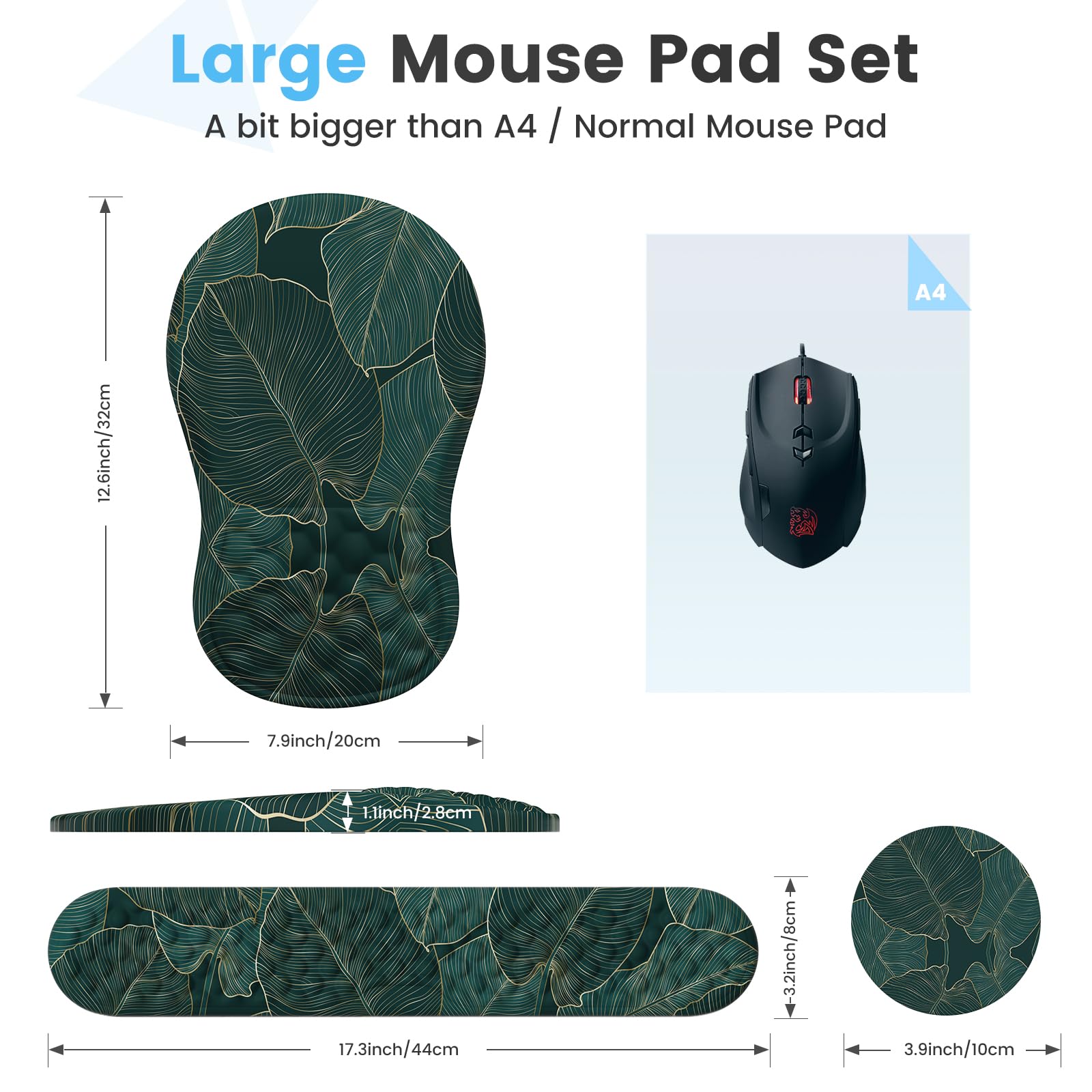 HAOCOO 3-Pcs Ergonomic Workspace Set with Wrist Support, Green