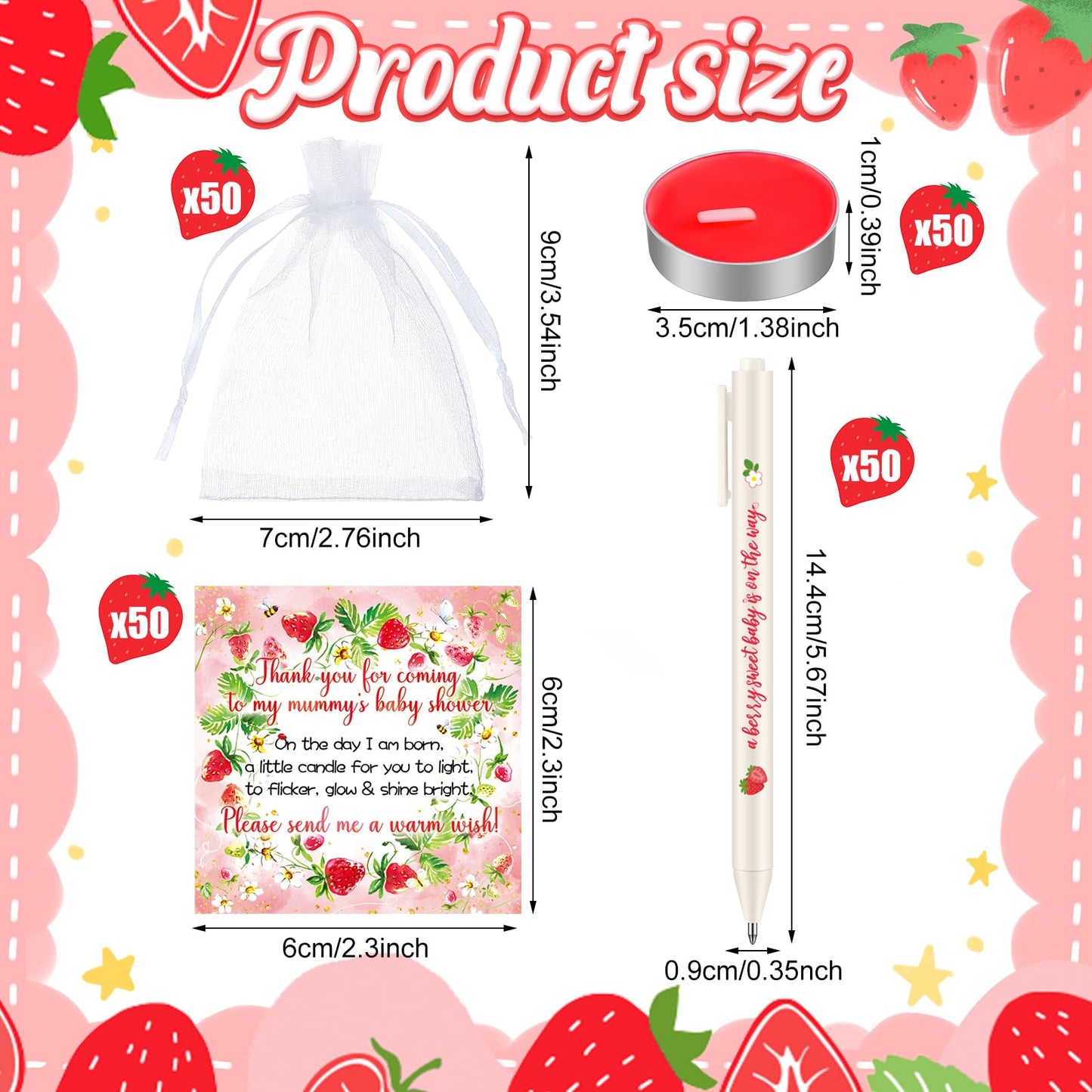 Qilery 200 Pcs Sweet Strawberry Baby Shower Favors for Guests