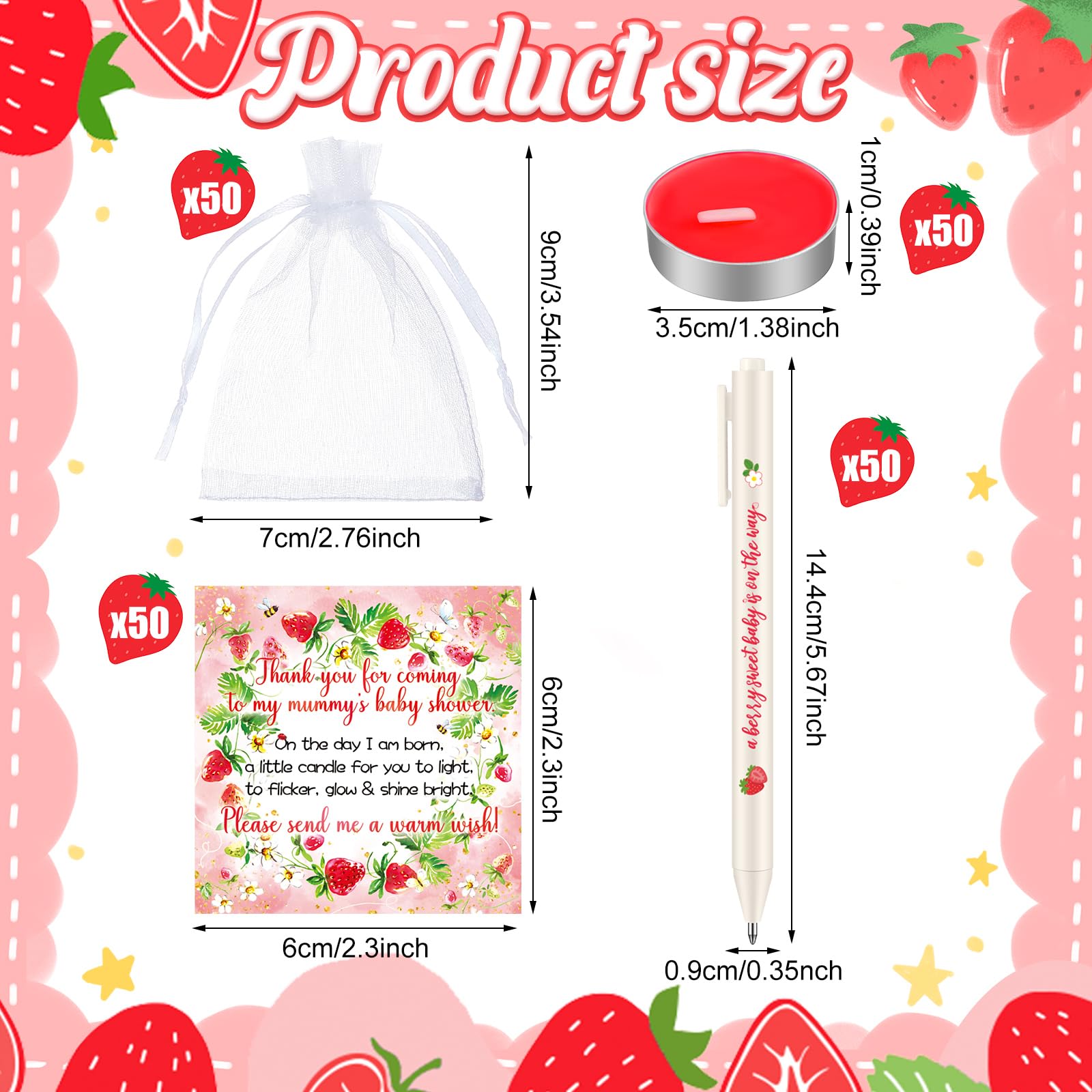 Qilery 200 Pcs Sweet Strawberry Baby Shower Favors for Guests