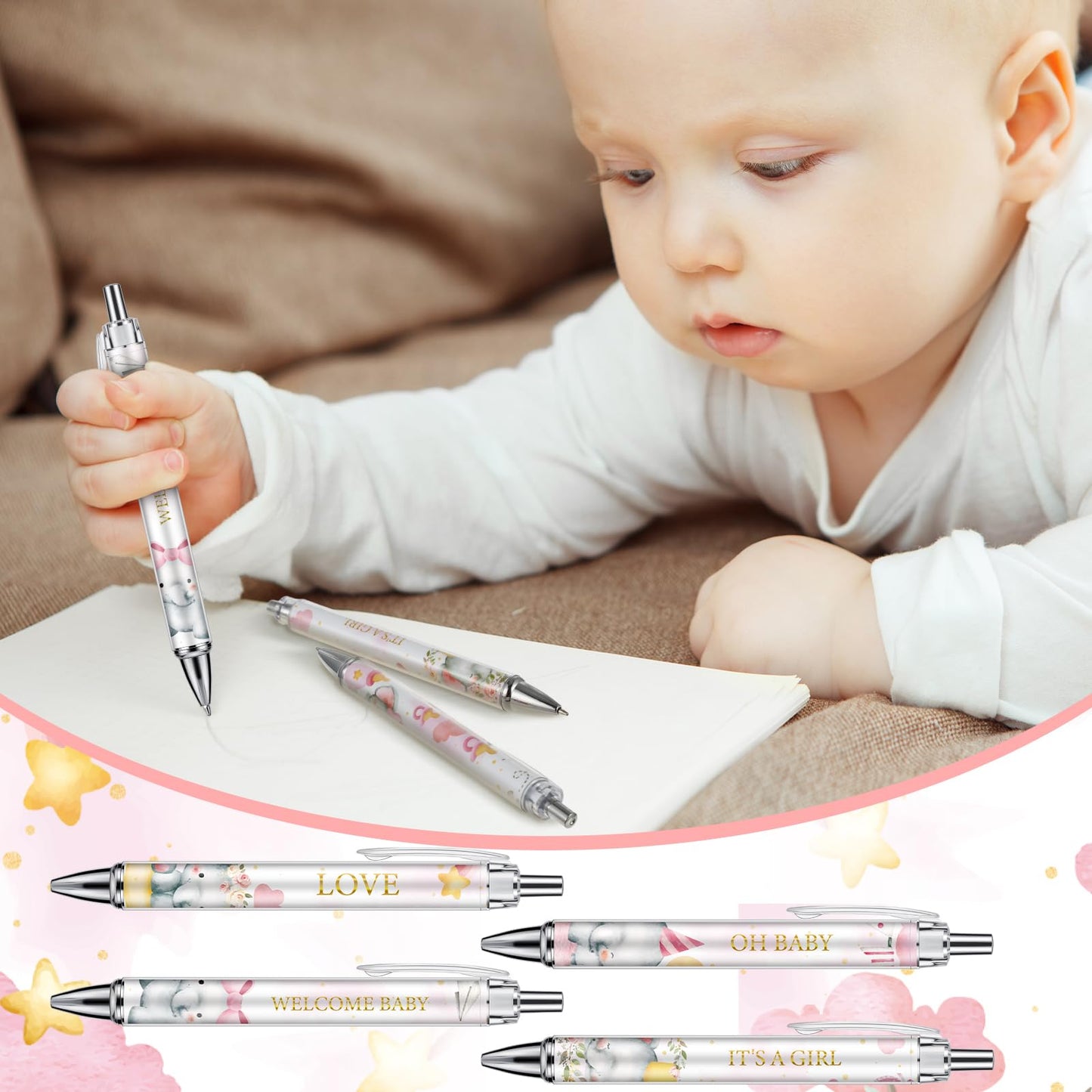 Chuangdi 48 Pcs Baby Shower Pens, Bulk Party Favors for Guests, Retractable Ballpoint Pens Black