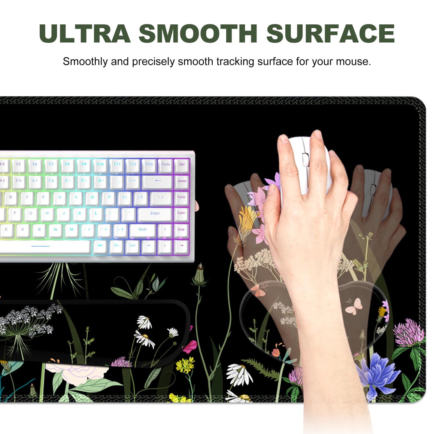 Lauspuck Desk Mat, Gaming Mouse Pad Wrist Rest Support Weeds, XXL Large Mousepad + Keyboard Wrist