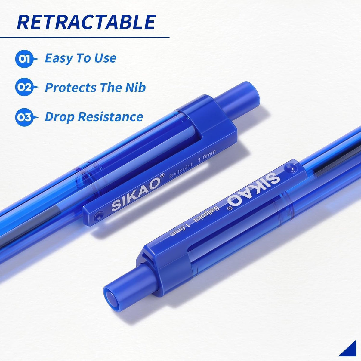 Sikao Blue Pens Bulk, 60 Pack Retractable Ballpoint Pens Blue Ink