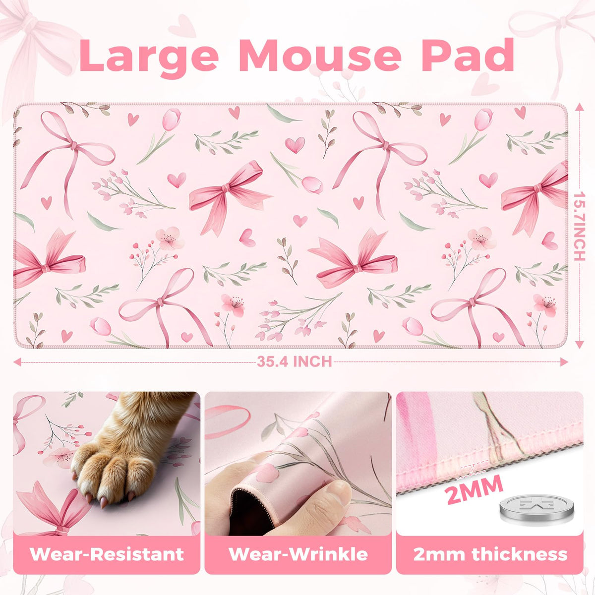 iCasso Pink Desk Mat,Cute Desk Pad for Women