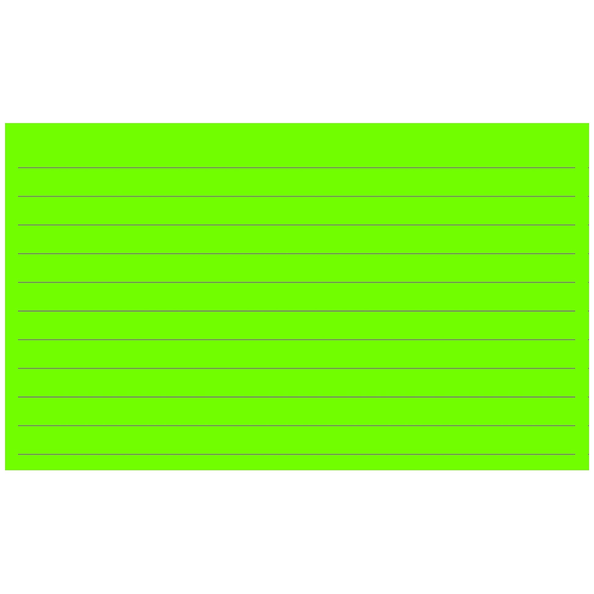 Colonial Cards: 150 Color Cardstock 3" x 5" Index Cards, Lime Green, Lined Landscape Format