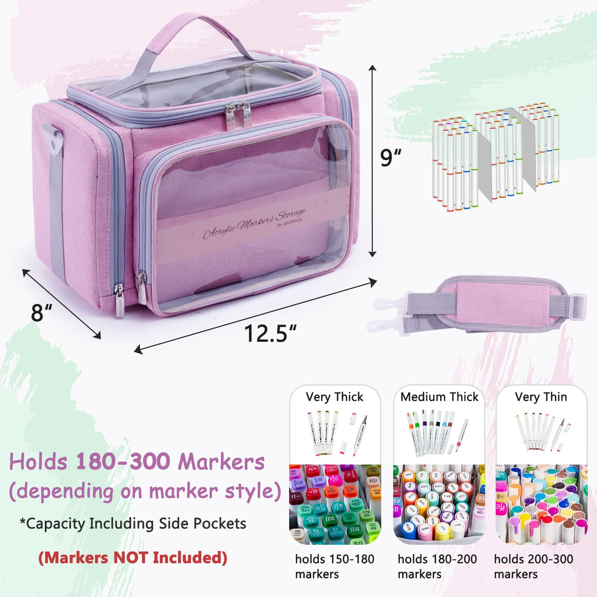 APOFFICE Marker Storage Organizer Case for 180–300 Markers with Dividers